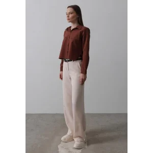 Kemerli Palazzo Pantolon - Pudra