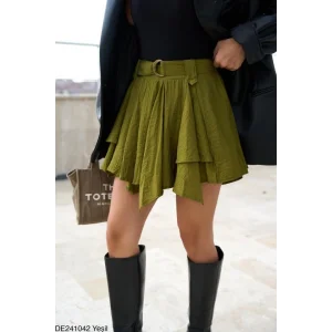 Kemerli Şort Etek - Yeşil