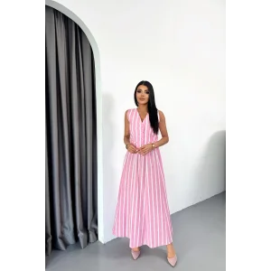 KETEN ÇİZGİLİ YELEK - UZUN ETEK TAKIM - Pembe