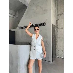 KETEN YELEK - ŞORT TAKIM - Beyaz