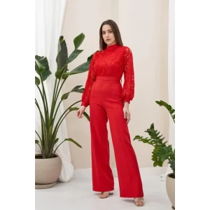 Kırmızı Üstü Dantel Tulum