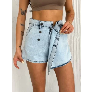Kot Jeans Kesimetrik Kesim Cepli Şortlu Etek - Gri
