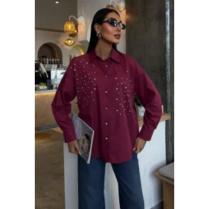 Kristal Taş Çakımlı Poplin Gömlek 3413