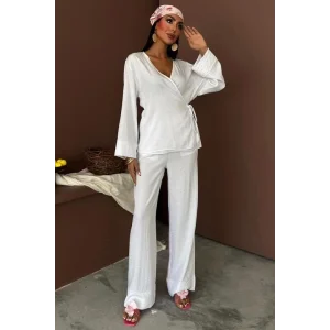 Kruvaze Model Klasik Pantolonlu Çupra Keten Takım 10191