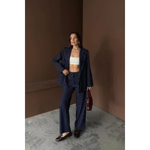 Lacivert Çizgili Ceket Ve Pantolon Takım