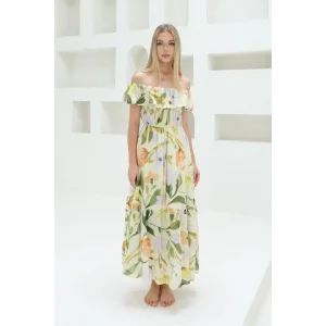 Madonna Yaka Elbise - Yeşil - Ekru