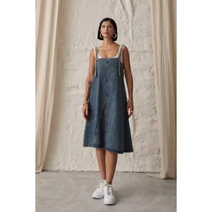 Mavi Askı Aparatlı Kot Elbise