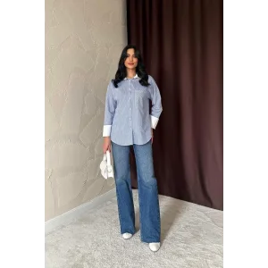Mavi Çizgili Poplin Uzun Kol Gömlek