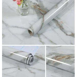 Mermer Desenli Mutfak Tezgah Üstü Yapışkanlı Folyo Beyaz