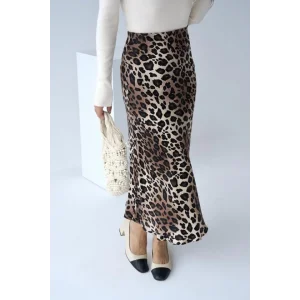 Midi Saten Etek - Leopar