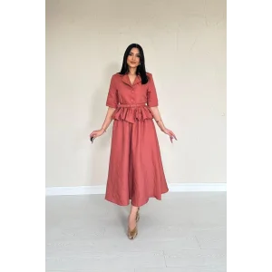 Moccah İnce Kemerli Fırfırlı Ceket Ve Büzgülü Etek Takım