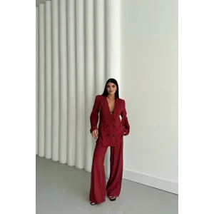 MODAL 4 DÜĞME ASTARSIZ CEKET - PANTOLON TAKIM - Bordo