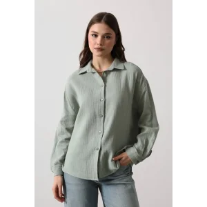 Müslin Uzun Kol Gömlek - Haki