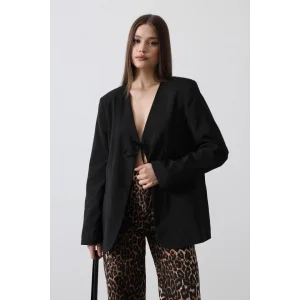 Önü Bağlamalı Blazer Ceket - Siyah
