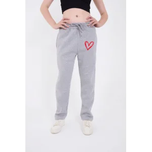 Oversize Boru Paça Baskılı Eşofman Pantolon - Gri