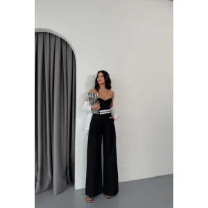 PANTOLON BEL ŞERİT DETAYLI - Siyah