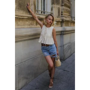 Pileli Bağlamlı Bluz - Natür