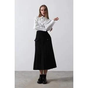 Pileli Kontrast Gömlek Elbise - Beyaz