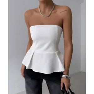 Pileli Straplez Bluz