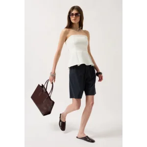 Pileli Straplez Bluz