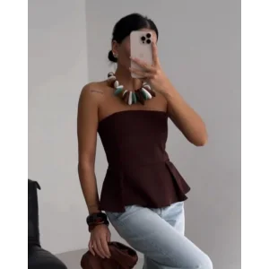 Pileli Straplez Bluz