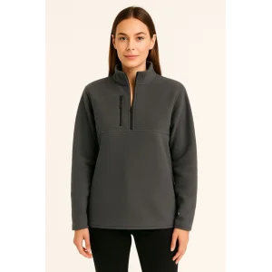 Polar Kazak – Dik Yaka, Yarım Fermuarlı, Fermuarlı Göğüs Cepli, Siyah Biyeli, Kışlık Rahat Regular Fit Günlük Model - Füme