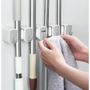 Pratik Yapışkanlı Mop Tutucu 4 Kapasiteli Askılı
