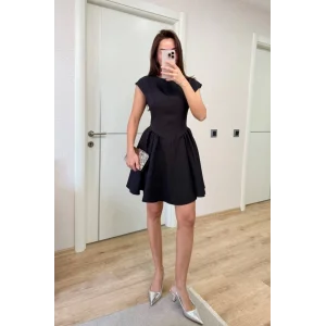 Sırt Dekolteli Çan Detaylı Mini Elbise - Siyah