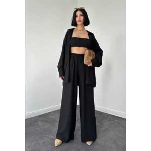 Siyah Alice Gömlek Ve Bol Kesim Pantolon Takım