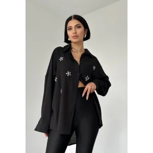 Siyah Taş İşlemeli Gömlek