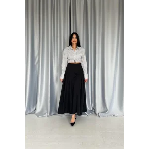 Siyah Yanları Büzgülü Uzun Etek