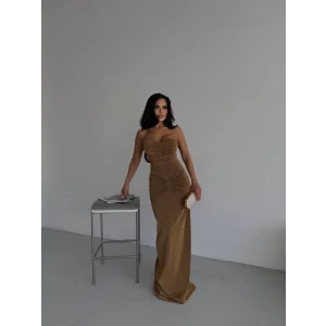 Straplez Simli Uzun Elbise