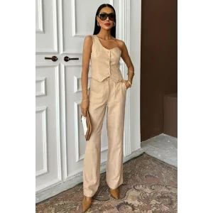 Tek Omuz Büstiyer Plazzo Pantolon Viscon Takım 10159