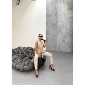 Ti̇na Asi̇metri̇k Keten Yelek Pantolon Takim