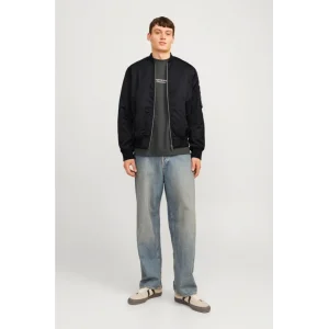 Unisex İçi Astarlı Düz Bomber Ceket - Siyah