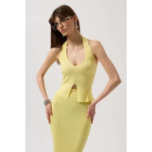 V Detay Dokulu Crop Bluz