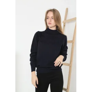 Yarım Boğaz Triko Kazak Yumuşak Dokulu Pamuklu Ince Dokuma, Uzun Kollu Rahat Regular Kalıp - Siyah