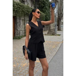 Yelek Şort Flamlı Keten Takım 10133-17