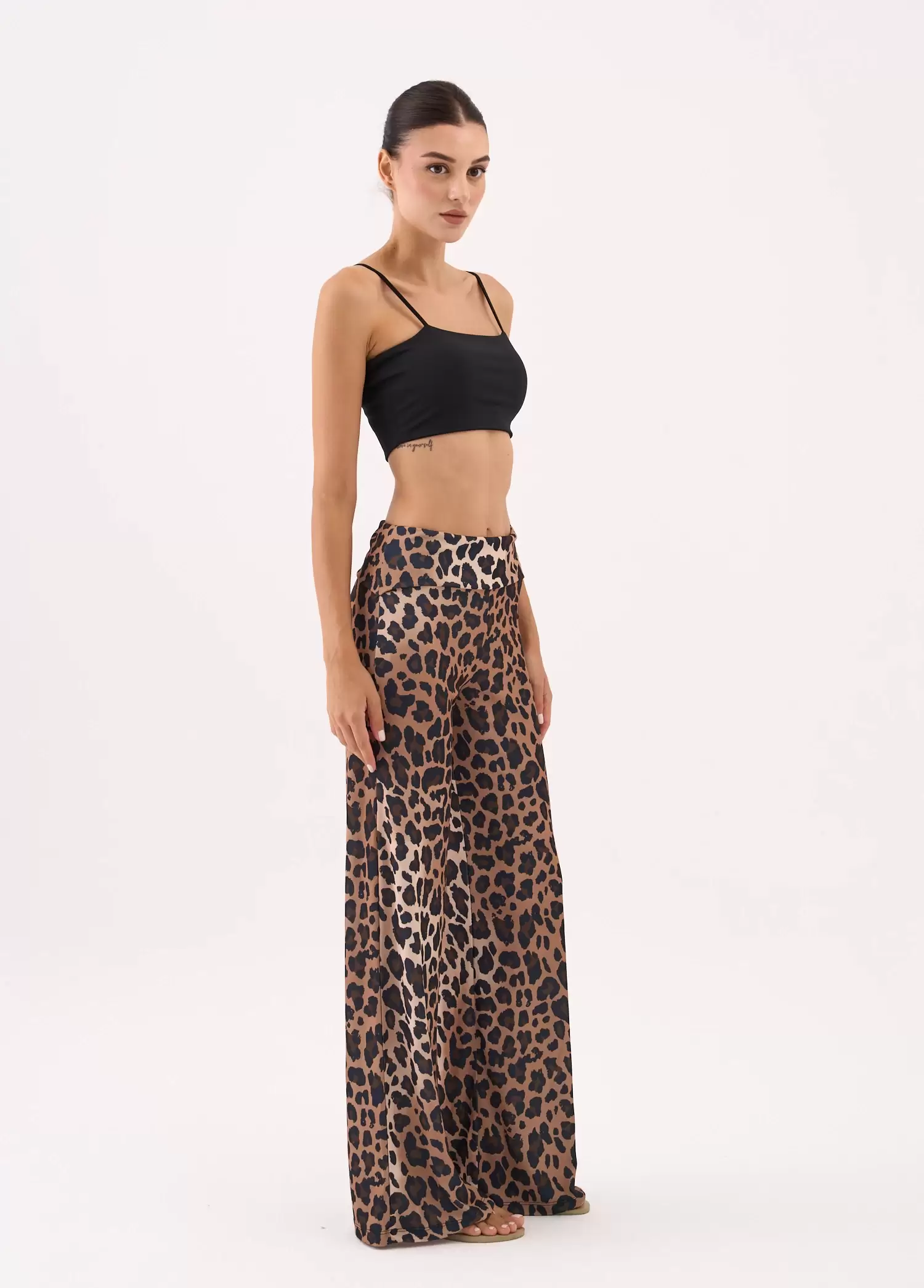 WIDE LEG RISE WAIST BELT DETAIL PANTS