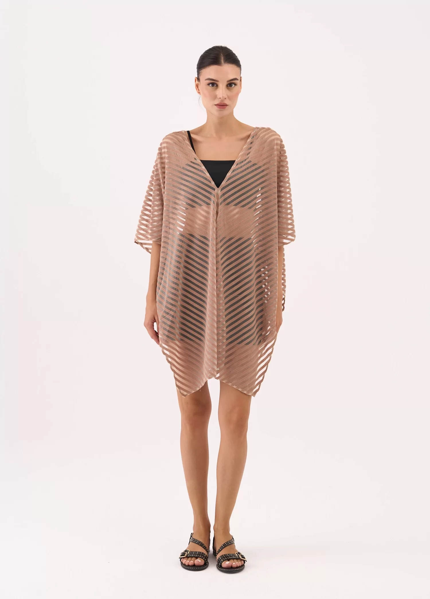 SIDE STRIPED TRANSPARN PONCHO