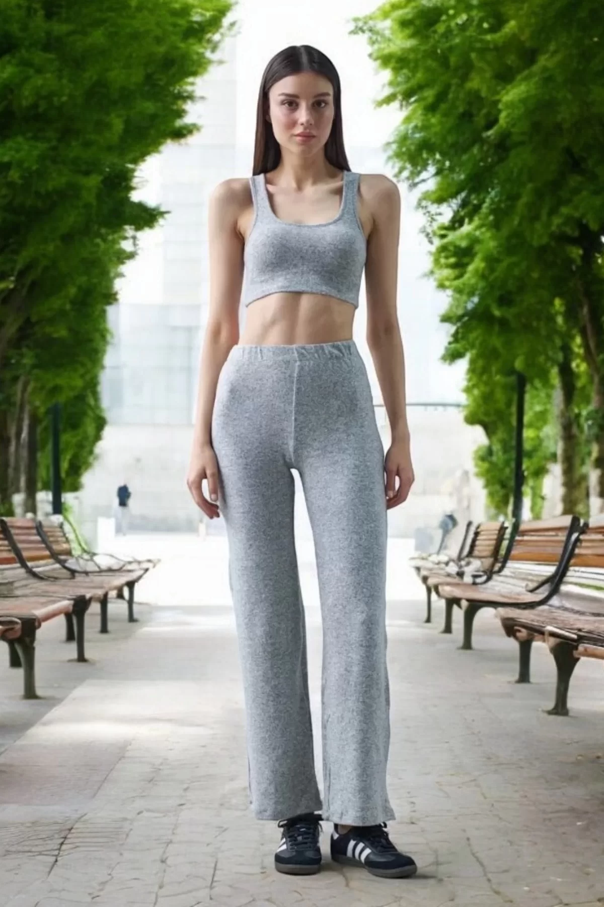 SOFT TEXTURED WIDE LEG TROUSERS