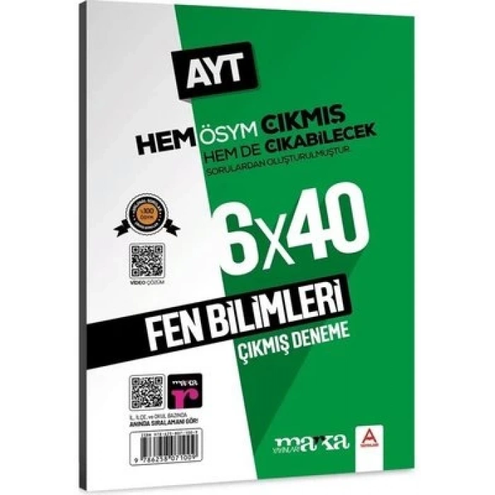 2025 AYT Fen Bilimleri ÖSYM Çıkmış ve Çıkabilecek Sorulardan Oluşturulmuş 6 Deneme Sınavı Tamamı Video Çözümlü