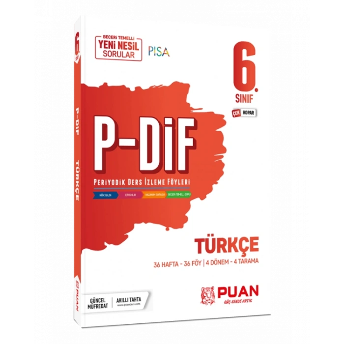 6. Sınıf Türkçe P-DİF Periyodik Ders İzleme Föyleri Puan Yayınları