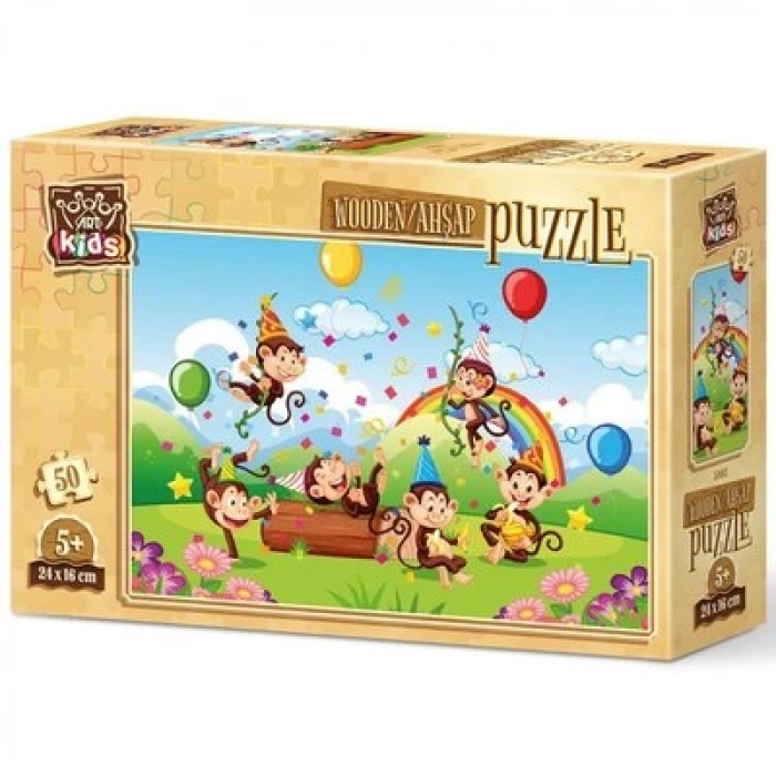Maymunlar Partisi 50 Parça Ahşap Puzzle