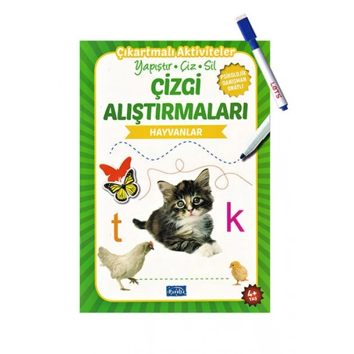 Çizgi Alıştırmaları - Hayvanlar - Parıltı Yayınları - Yaz Sil Kalem Hediyeli