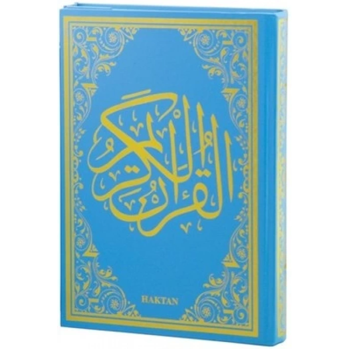 Kuranı Kerim Renkli Gül Desenli Mavi Cilt Sesli-Orta Boy