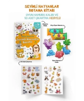 Sevimli Hayvanlar Boyama Kitabı - Oyun Hamuru, Oyuncak ve Çıkartma Hediyeli
