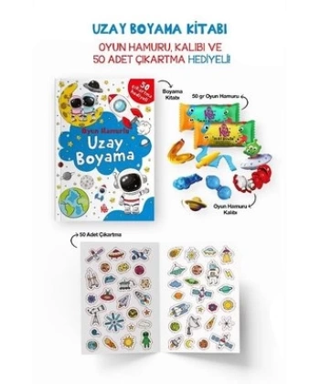Uzay Boyama Kitabı - Oyun Hamuru, Oyuncak ve Çıkartma Hediyeli