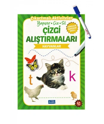Çizgi Alıştırmaları - Hayvanlar - Parıltı Yayınları - Yaz Sil Kalem Hediyeli