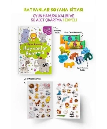 Hayvanlar Boyama Kitabı - Oyun Hamuru, Oyuncak ve Çıkartma Hediyeli